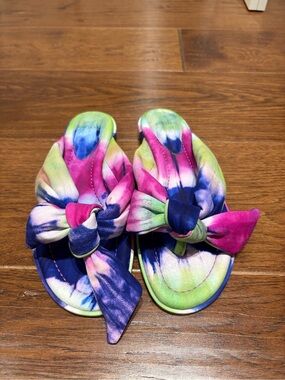Alexandre Birman Tie-Dye Slide Sandals in Pink, Green, Blue